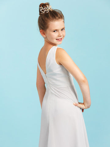 Long Sheath Jewel Neck Flower Girl Dresses Open Back Chiffon Junior Bridesmaid Dress