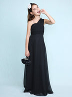 Robe longue fourreau asymétrique en mousseline pour demoiselle d'honneur junior