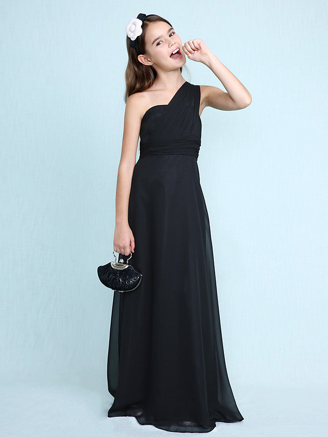Vestido largo de corte recto con un solo hombro para niña de las flores, de gasa, ideal para damas de honor junior.
