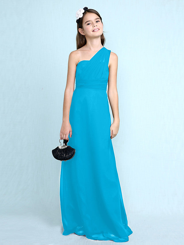 Robe longue fourreau asymétrique en mousseline pour demoiselle d'honneur junior