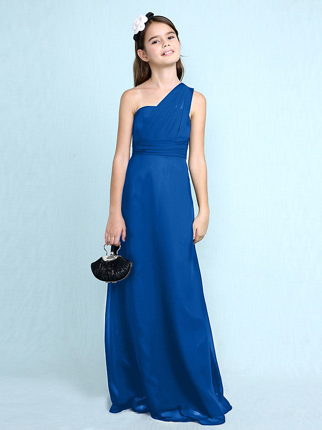 Robe longue fourreau asymétrique en mousseline pour demoiselle d'honneur junior