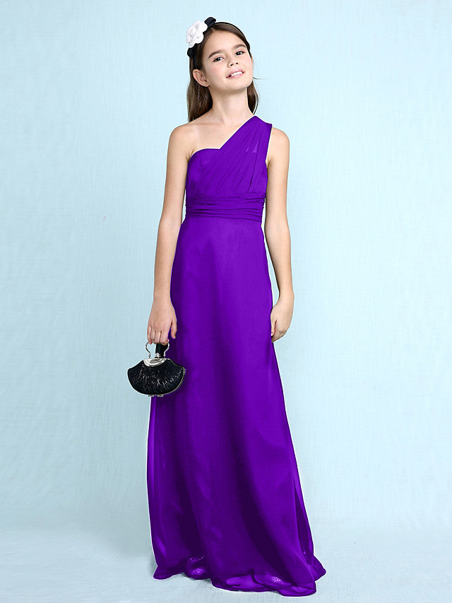 Robe longue fourreau asymétrique en mousseline pour demoiselle d'honneur junior
