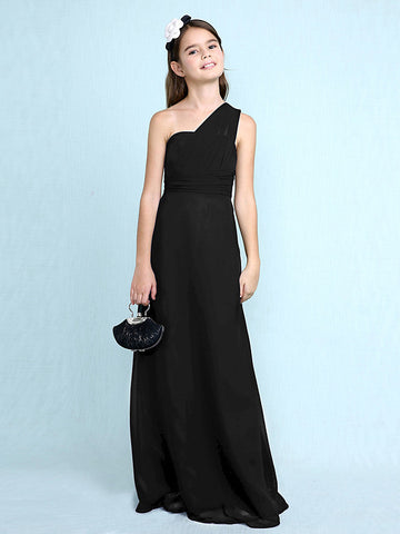 Vestido largo de corte recto con un solo hombro para niña de las flores, de gasa, ideal para damas de honor junior.