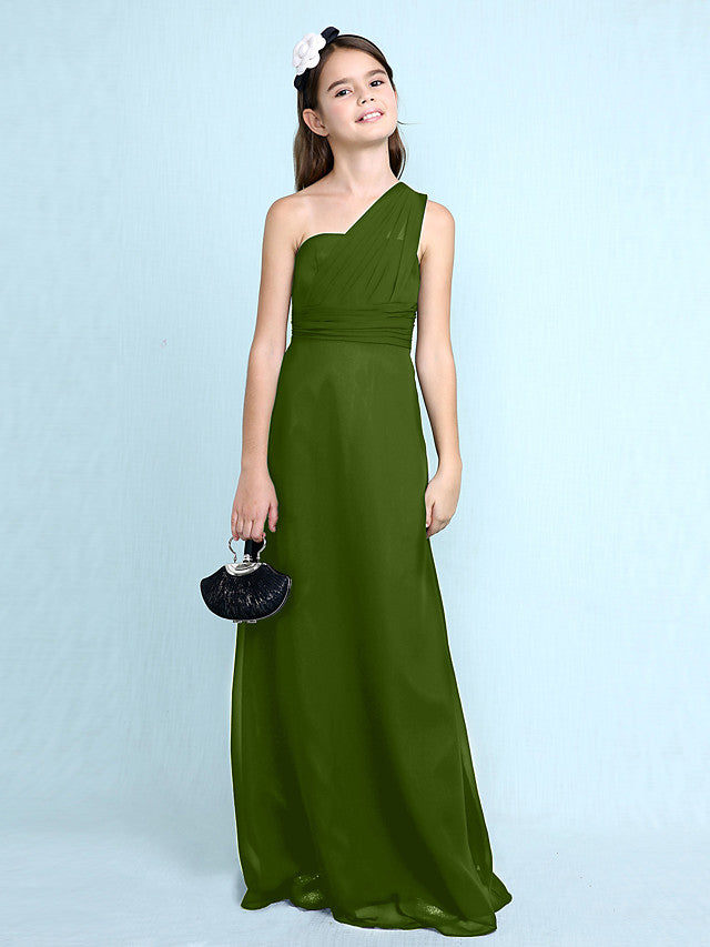 Robe longue fourreau asymétrique en mousseline pour demoiselle d'honneur junior
