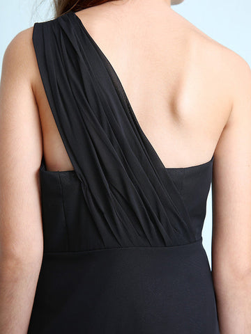 Vestido largo de corte recto con un solo hombro para niña de las flores, de gasa, ideal para damas de honor junior.