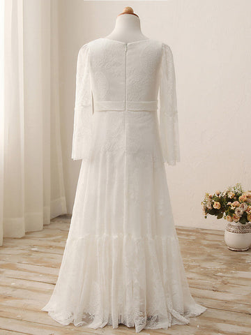 Vestidos largos de corte recto con escote en V para bodas, cumpleaños, fiestas y niñas de las flores, con mangas.