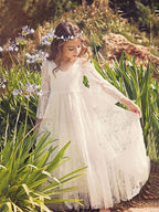 Vestidos largos de corte recto con escote en V para bodas, cumpleaños, fiestas y niñas de las flores, con mangas.