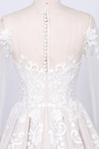 Long Sleeve Appliques Lace Tulle A-line Wedding Dress