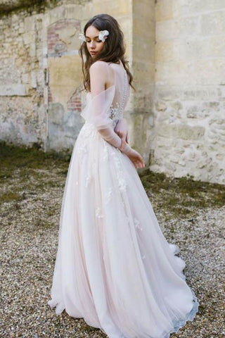 Robe de mariée de plage à manches longues et épaules dénudées, style bohème rustique WD448