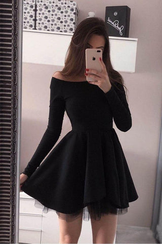Long Sleeve Homecoming Dresses Off the Shoulder Short  Prom Dress