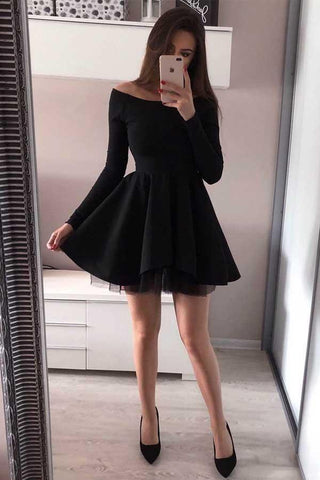 Long Sleeve Homecoming Dresses Off the Shoulder Short  Prom Dress