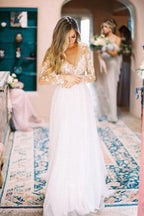 Robe de mariée dos nu en tulle ivoire transparent à manches longues WD302