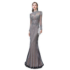 Robes de soirée sirène à manches longues et col montant à sequins
