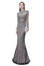 Robes de soirée sirène à manches longues et col montant à sequins