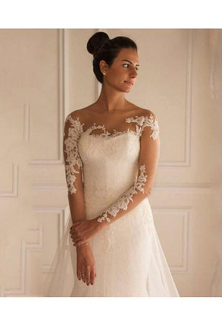 Vestido de novia sirena hasta el suelo con apliques, mangas largas y botones WD151 