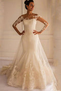 Robe de mariée sirène longue à manches longues et boutons, modèle WD151 