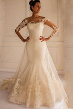 Robe de mariée sirène longue à manches longues et boutons, modèle WD151 