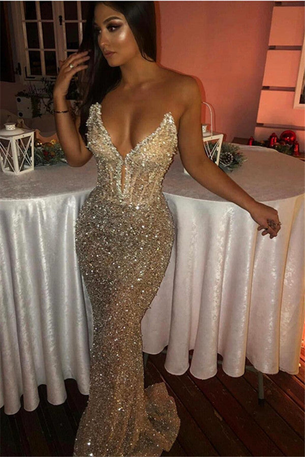 Robe de bal sirène longue à sequins avec décolleté cœur