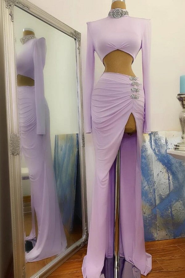 Robe de bal longue deux pièces sirène à col montant fendue et manches
