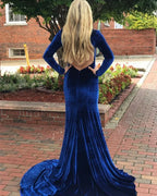 Vestidos de fiesta de manga larga, vestido formal azul real con mangas
