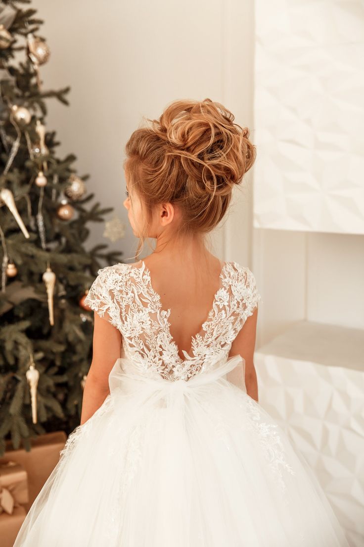 Precioso vestido largo de princesa de tul y encaje para niña de las flores