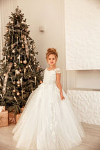 Precioso vestido largo de princesa de tul y encaje para niña de las flores
