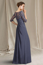Elegante vestido de encaje corte A para la madre de la novia, con escote redondo y manga corta. Vestidos de dama de honor con apliques.