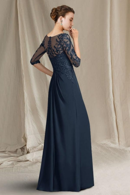 Elegante vestido de encaje corte A para la madre de la novia, con escote redondo y manga corta. Vestidos de dama de honor con apliques.