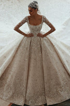 Luxurious A-line Long Sleeves Lace Wedding Dress With Train