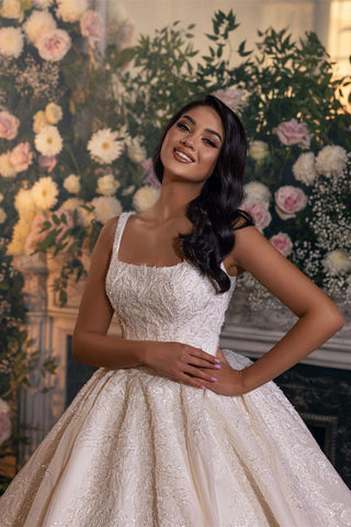 Vestido de novia de princesa de corte princesa, sin mangas, con encaje y estilo línea A.