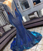 Robes de bal sirène luxueuses à sequins, longues et transparentes, avec manches