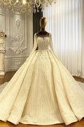 Vestido de novia de corte princesa, manga larga, corte en A, color marfil, con cuentas