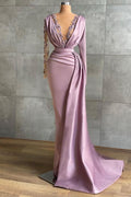 Robe de bal sirène lilas clair de luxe, longue jusqu'au sol, à volants et manches longues
