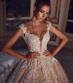 Robe de mariée longue et luxueuse à paillettes, style princesse, avec dentelle 