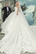 Vestidos de novia largos de lujo, corte A, sin mangas, con escote corazón y encaje.