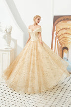 Robe de bal de princesse luxueuse en tulle à épaules dénudées et sequins pour filles