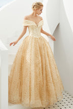 Robe de bal de princesse luxueuse en tulle à épaules dénudées et sequins pour filles