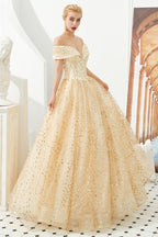 Robe de bal de princesse luxueuse en tulle à épaules dénudées et sequins pour filles
