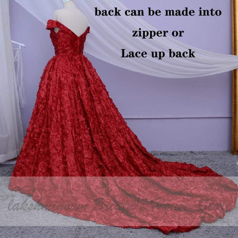 Baoleely Luxury Red Lace Foral Wedding Dresses Long Train