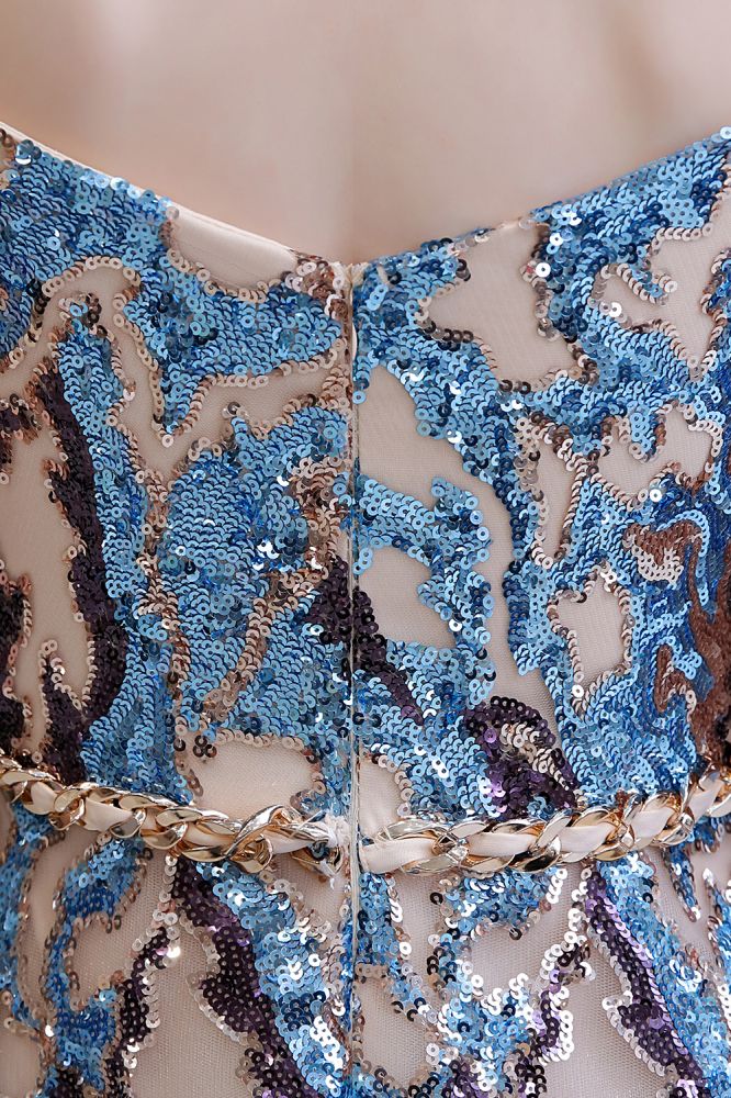 Vestido de fiesta largo hasta el suelo, de lentejuelas brillantes con hombros descubiertos y corte en A.