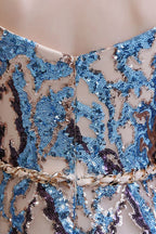 Vestido de fiesta largo hasta el suelo, de lentejuelas brillantes con hombros descubiertos y corte en A.