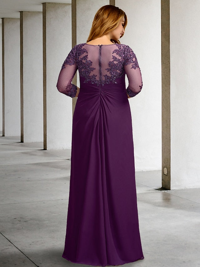 Vestidos de corte princesa/línea A para la madre de la novia con cuello joya y largo hasta el suelo 