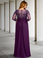 Vestidos de corte princesa/línea A para la madre de la novia con cuello joya y largo hasta el suelo 