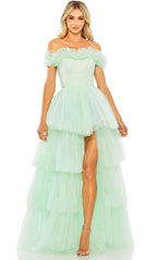 Robe de bal longue asymétrique à épaules dénudées