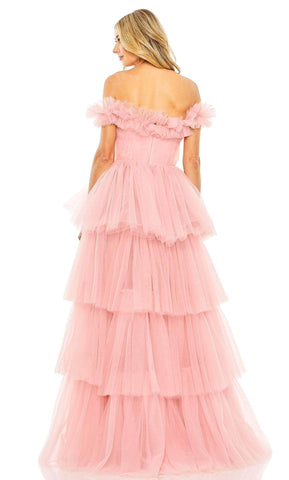 Vestido largo de graduación con hombros descubiertos y corte asimétrico