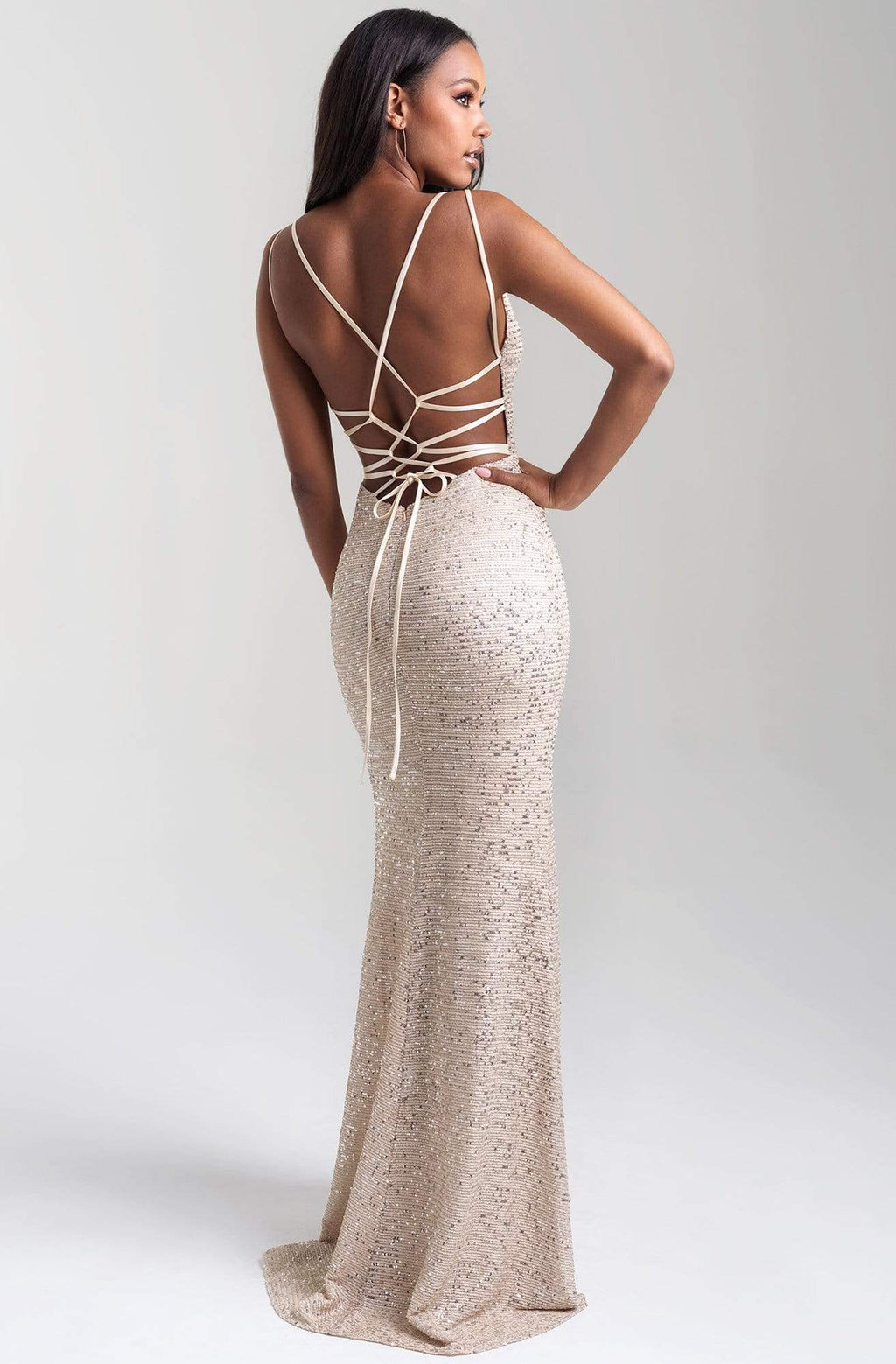 Sequined Deep V-neck Sheath Dress