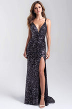 Sequined Deep V-neck Sheath Dress