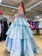 Malvis | Robe de bal longue bustier en organza avec nœud