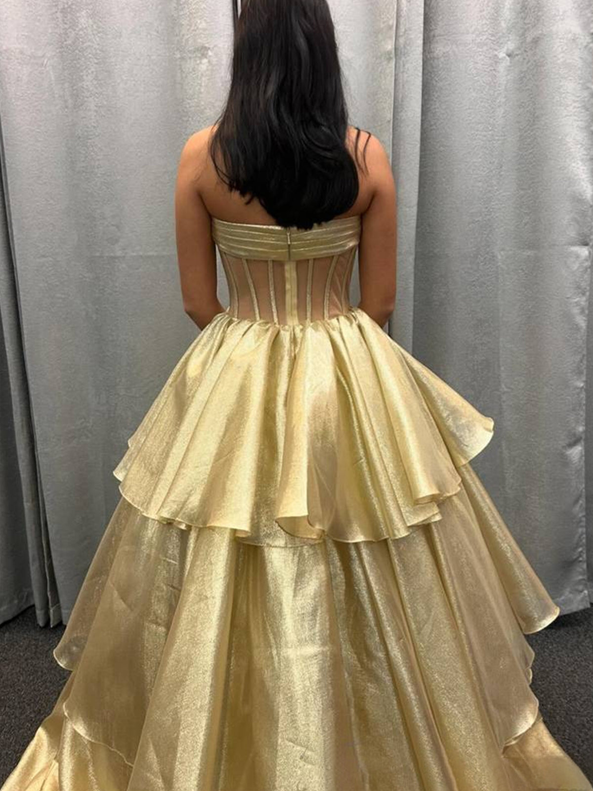Malvis | Robe de bal longue bustier en organza avec nœud