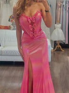 Yegua | Vestido de fiesta sirena rosa fucsia con escote corazón y lazo 